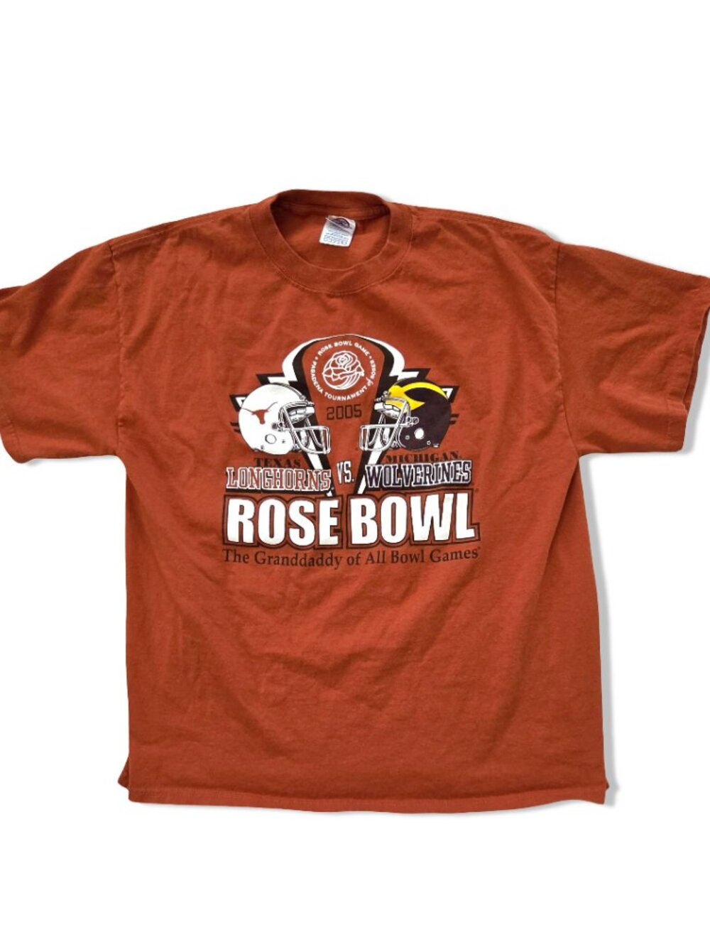Vintage 2005 Rose Bowl T Shirt Mens L Orange Texas Longhorns Michigan Wolverines